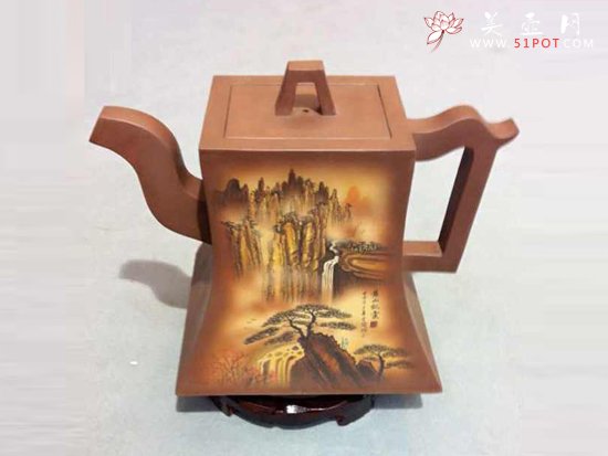 紫砂壶图片：山水大升方 - 宜兴紫砂壶网