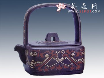 紫砂壶图片：玉带提梁壶 - 宜兴紫砂壶网