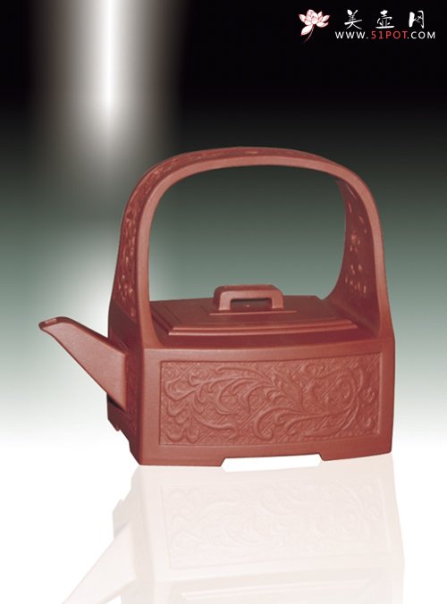 紫砂壶图片：唐草提梁壶 - 宜兴紫砂壶网