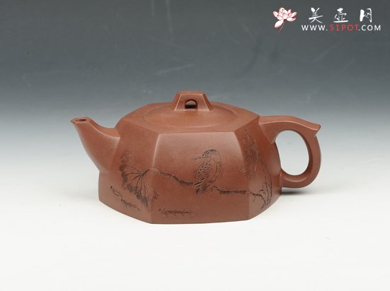 紫砂壶图片：六方井栏 360cc 原矿红皮龙 - 宜兴紫砂壶网