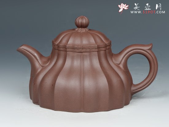 紫砂壶图片：菱花  黄龙山老紫泥  320cc - 宜兴紫砂壶网