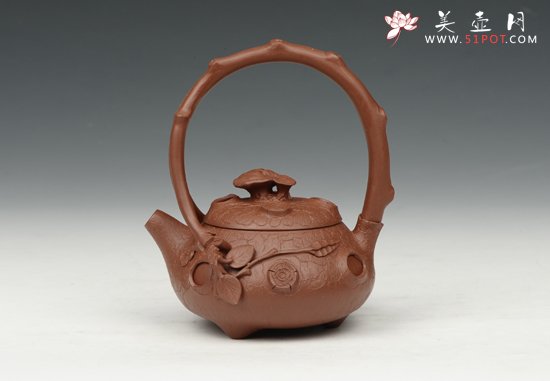 紫砂壶图片：灵芝提梁壶 - 宜兴紫砂壶网