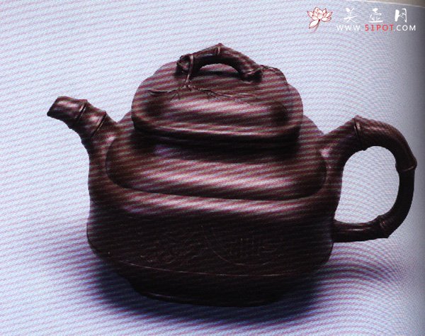 紫砂壶图片：四方圆竹鼎壶 - 宜兴紫砂壶网