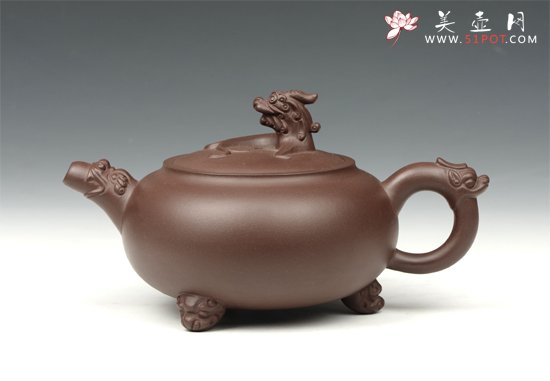 紫砂壶图片：三足龙狮会 - 宜兴紫砂壶网