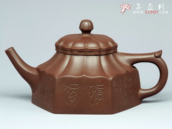 紫砂壶图片：六方水仙花瓣    泥料：老紫泥 - 宜兴紫砂壶网