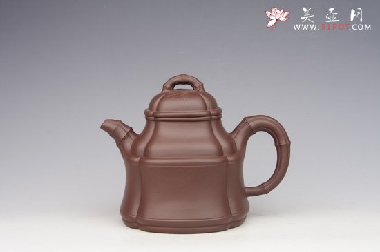 紫砂壶图片：四方竹鼎 紫泥 - 宜兴紫砂壶网