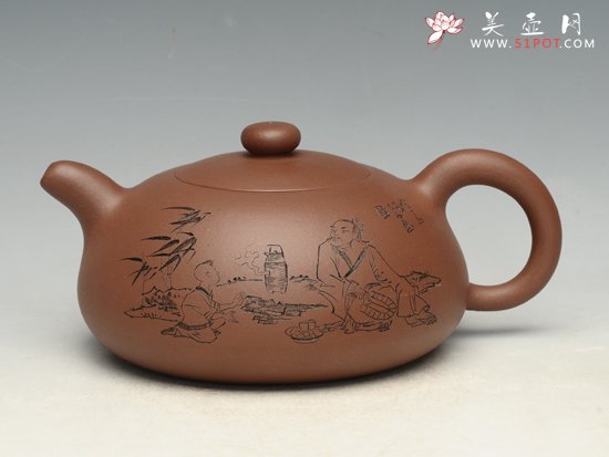 紫砂壶图片：半月   泥料：原矿老紫泥  容量：400cc - 宜兴紫砂壶网