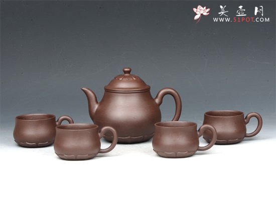 紫砂壶图片：莲韵五件套 - 宜兴紫砂壶网