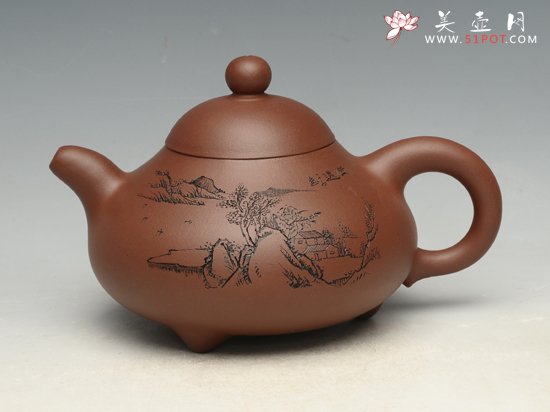 紫砂壶图片：三足玉乳     泥料：原矿清水泥  容量：400cc - 宜兴紫砂壶网