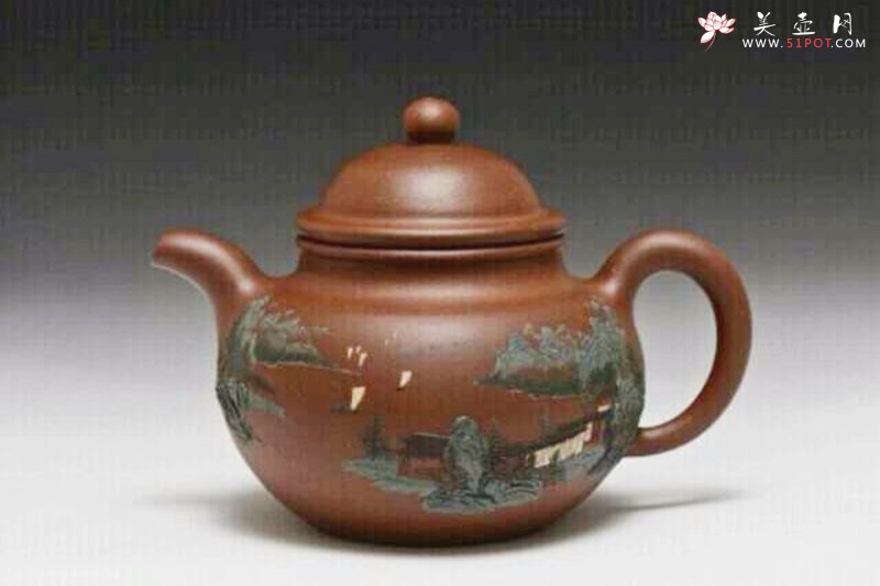 紫砂壶图片：泥绘掇球壶（张志清泥绘） - 宜兴紫砂壶网