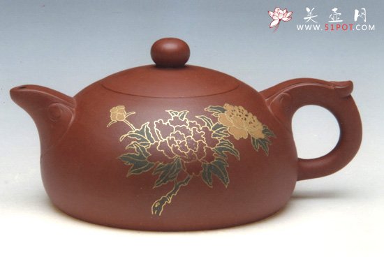 紫砂壶图片：花开富贵（镶金丝） - 宜兴紫砂壶网