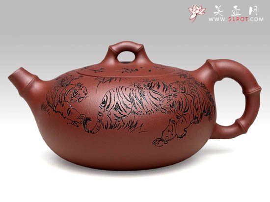 紫砂壶图片：春竹八虎  泥料：新拼紫  容量：450CC - 宜兴紫砂壶网