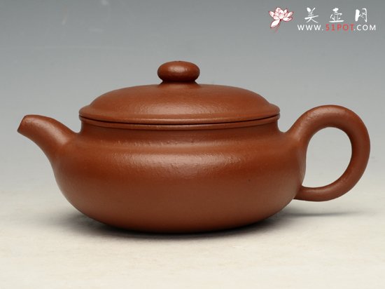 紫砂壶图片：扁古 泥料：梨皮朱泥  200cc - 宜兴紫砂壶网