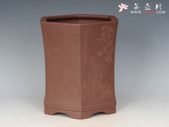 紫砂壶图片：六方下钮笔筒（全手工） - 宜兴紫砂壶网