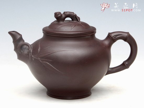 紫砂壶图片：笑樱竹节（紫泥）400ML大  250ML小 - 宜兴紫砂壶网