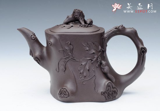 紫砂壶图片：松鼠葡萄桩 - 宜兴紫砂壶网