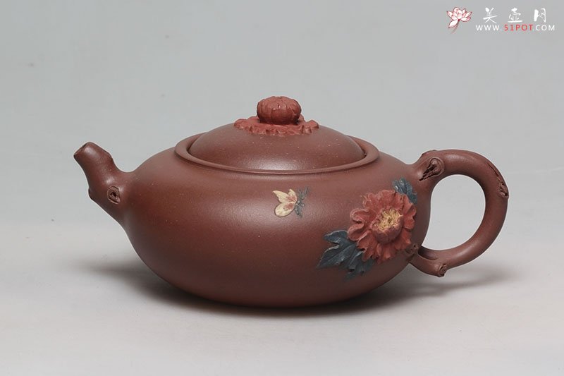 紫砂壶图片：彩蝶牡丹壶 - 宜兴紫砂壶网