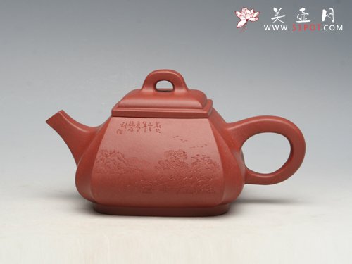 紫砂壶图片：四方抽角石瓢（全手工） - 宜兴紫砂壶网