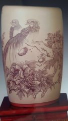 紫砂壶图片：花鸟画筒 - 宜兴紫砂壶网